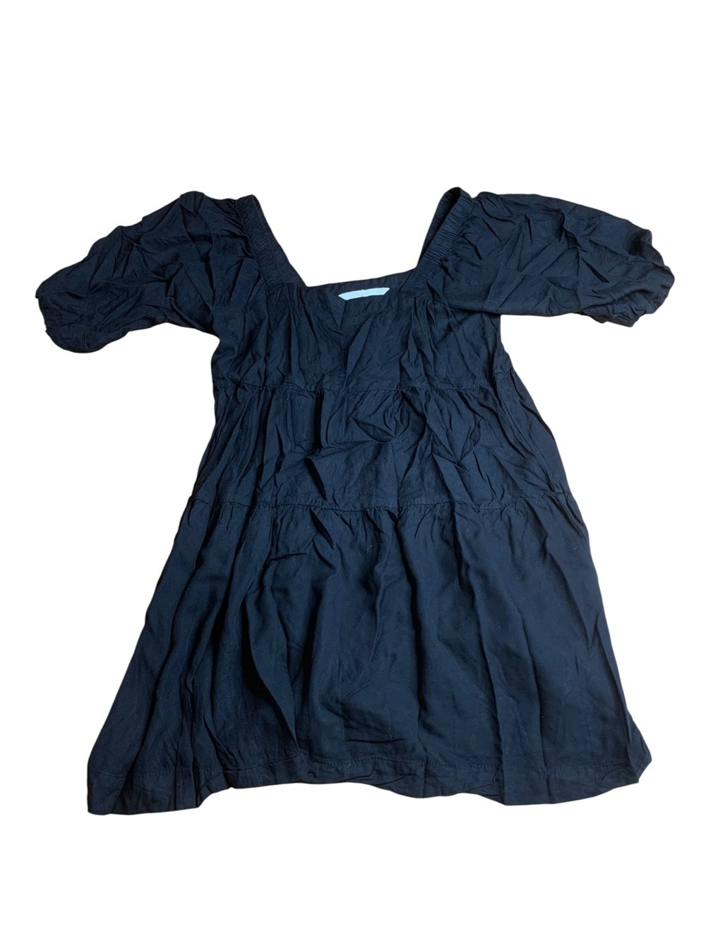 Beyond Words Black Puff Sleeve Tiered Mini Dress - Small